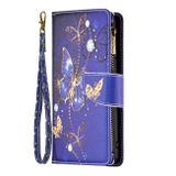 Peněženkové kožené pouzdro Drawing Zipper na Oppo Reno 7 5G - Purple Butterfly