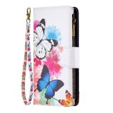 Peněženkové kožené pouzdro Drawing Zipper na Oppo Reno 7 5G - Two Butterflies