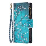 Peněženkové kožené pouzdro Drawing Zipper na Oppo Reno 7 5G - Plum Blossom