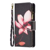 Peněženkové kožené pouzdro Drawing Zipper na Oppo Reno 7 5G - Lotus