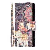 Peněženkové kožené pouzdro Drawing Zipper na Oppo Reno 7 5G - Flower Elephants