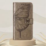 Peněženkové kožené pouzdro Embossed Butterfly na Oppo Reno 7 5G - Šedá