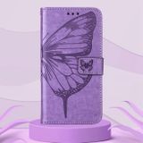 Peněženkové kožené pouzdro Embossed Butterfly na Oppo Reno 7 5G - Světle fialová