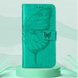 Peněženkové kožené pouzdro Embossed Butterfly na Oppo Reno 7 5G - Zelená