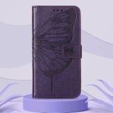 Peněženkové kožené pouzdro Embossed Butterfly na Oppo Reno 7 5G - Tmavá fialová