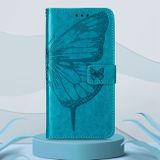 Peněženkové kožené pouzdro Embossed Butterfly na Oppo Reno 7 5G - Modrá