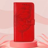 Peněženkové kožené pouzdro Embossed Butterfly na Oppo Reno 7 5G - Červená