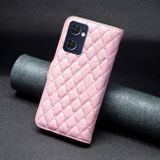 Peněženkové kožené pouzdro Diamond Lattice na Oppo Reno 7 5G - Růžová