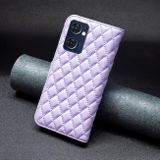 Peněženkové kožené pouzdro Diamond Lattice na Oppo Reno 7 5G - Fialová