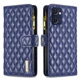 Peněženkové kožené pouzdro Diamond Lattice Zipper na Oppo Reno 7 5G - Modrá