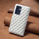 Peněženkové kožené pouzdro Diamond Lattice Zipper na Oppo Reno 7 5G - Bílá