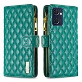 Peněženkové kožené pouzdro Diamond Lattice Zipper na Oppo Reno 7 5G - Zelená