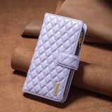 Peněženkové kožené pouzdro Diamond Lattice Zipper na Oppo Reno 7 5G - Fialová