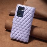 Peněženkové kožené pouzdro Diamond Lattice Zipper na Oppo Reno 7 5G - Fialová