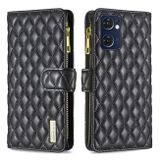 Peněženkové kožené pouzdro Diamond Lattice Zipper na Oppo Reno 7 5G - Černá