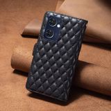 Peněženkové kožené pouzdro Diamond Lattice Zipper na Oppo Reno 7 5G - Černá