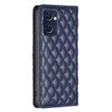 Peněženkové kožené pouzdro Diamond Lattice Flip na Oppo Reno 7 5G - Modrá