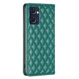 Peněženkové kožené pouzdro Diamond Lattice Flip na Oppo Reno 7 5G - Zelená