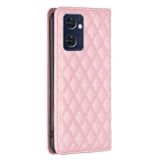 Peněženkové kožené pouzdro Diamond Lattice Flip na Oppo Reno 7 5G - Růžová