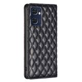 Peněženkové kožené pouzdro Diamond Lattice Flip na Oppo Reno 7 5G - Černá