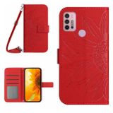 Peněženkové kožené pouzdro Sunflower Embossed na Moto G10/G20/G30 - Červená