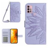 Peněženkové kožené pouzdro Sunflower Embossed na Moto G10/G20/G30 - Fialová