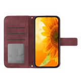 Peněženkové kožené pouzdro Sunflower Embossed na Moto G10/G20/G30 - Vínová červená