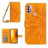 Peněženkové kožené pouzdro Sunflower Embossed na Moto G10/G20/G30 - Žlutá