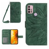 Peněženkové kožené pouzdro Sunflower Embossed na Moto G10/G20/G30 - Zelená