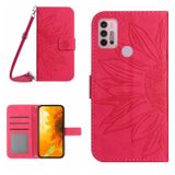 Peněženkové kožené pouzdro Sunflower Embossed na Moto G10/G20/G30 - Růžovo červená