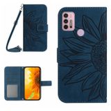 Peněženkové kožené pouzdro Sunflower Embossed na Moto G10/G20/G30 - Inkoustově modrá