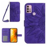 Peněženkové kožené pouzdro Sunflower Embossed pro Moto G10/G20/G30 - Tmavě fialová