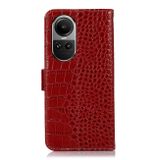 Peněženkové kožené pouzdro Crocodiel Cowhide pro OPPO Reno10 5G/10 Pro 5G - Červená