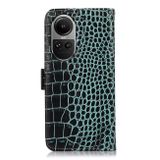 sPeněženkové kožené pouzdro Crocodiel Cowhide na OPPO Reno10 5G/10 Pro 5G - Zelená