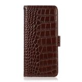 sPeněženkové kožené pouzdro Crocodiel Cowhide na OPPO Reno10 5G/10 Pro 5G - Hnědá