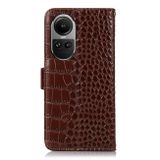 sPeněženkové kožené pouzdro Crocodiel Cowhide na OPPO Reno10 5G/10 Pro 5G - Hnědá