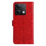 Peněženkové kožené pouzdro Sunflower na Xiaomi Redmi Note 13 - Červená