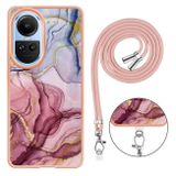 Plastový kryt Marble Lanyard pro OPPO Reno10 5G/10 Pro 5G - Růžovočervená