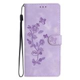 Peněženkové kožené pouzdro Flower Butterfly pro OPPO Reno10 5G/10 Pro 5G - Fialová