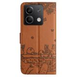 Peněženkové kožené pouzdro Cat Embossing na Xiaomi Redmi Note 13 - Hnědá