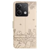 Peněženkové kožené pouzdro Cat Embossing na Xiaomi Redmi Note 13 - Béžová