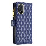 Peněženkové kožené pouzdro Diamond Lattice Zipper na Oppo A38 - Modrá