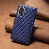 Peněženkové kožené pouzdro Diamond Lattice Zipper na Oppo A38 - Modrá