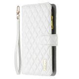 Peněženkové kožené pouzdro Diamond Lattice Zipper na Oppo A38 - Bílá