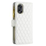 Peněženkové kožené pouzdro Diamond Lattice Zipper na Oppo A38 - Bílá