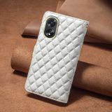 Peněženkové kožené pouzdro Diamond Lattice Zipper na Oppo A38 - Bílá