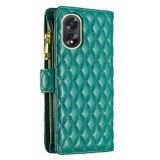 Peněženkové kožené pouzdro Diamond Lattice Zipper na Oppo A38 - Zelená