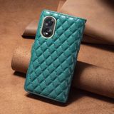 Peněženkové kožené pouzdro Diamond Lattice Zipper na Oppo A38 - Zelená