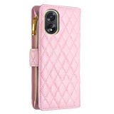 Peněženkové kožené pouzdro Diamond Lattice Zipper na Oppo A38 - Růžová