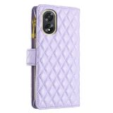 Peněženkové kožené pouzdro Diamond Lattice Zipper na Oppo A38 - Fialová